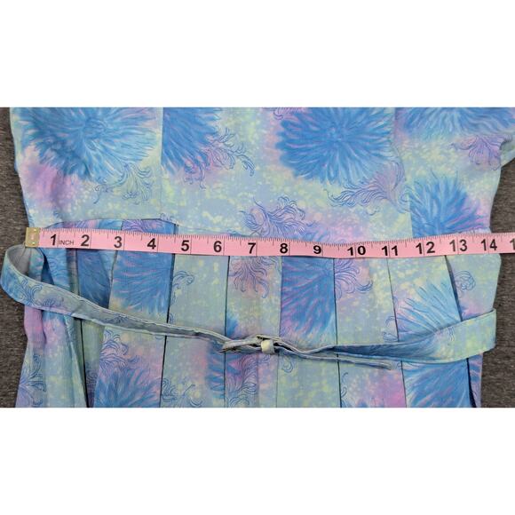 VINTAGE Haybrooke Classic - Blue Floral, Sleeveless, Zip Back, Pleated, Belted - Picture 9 of 10